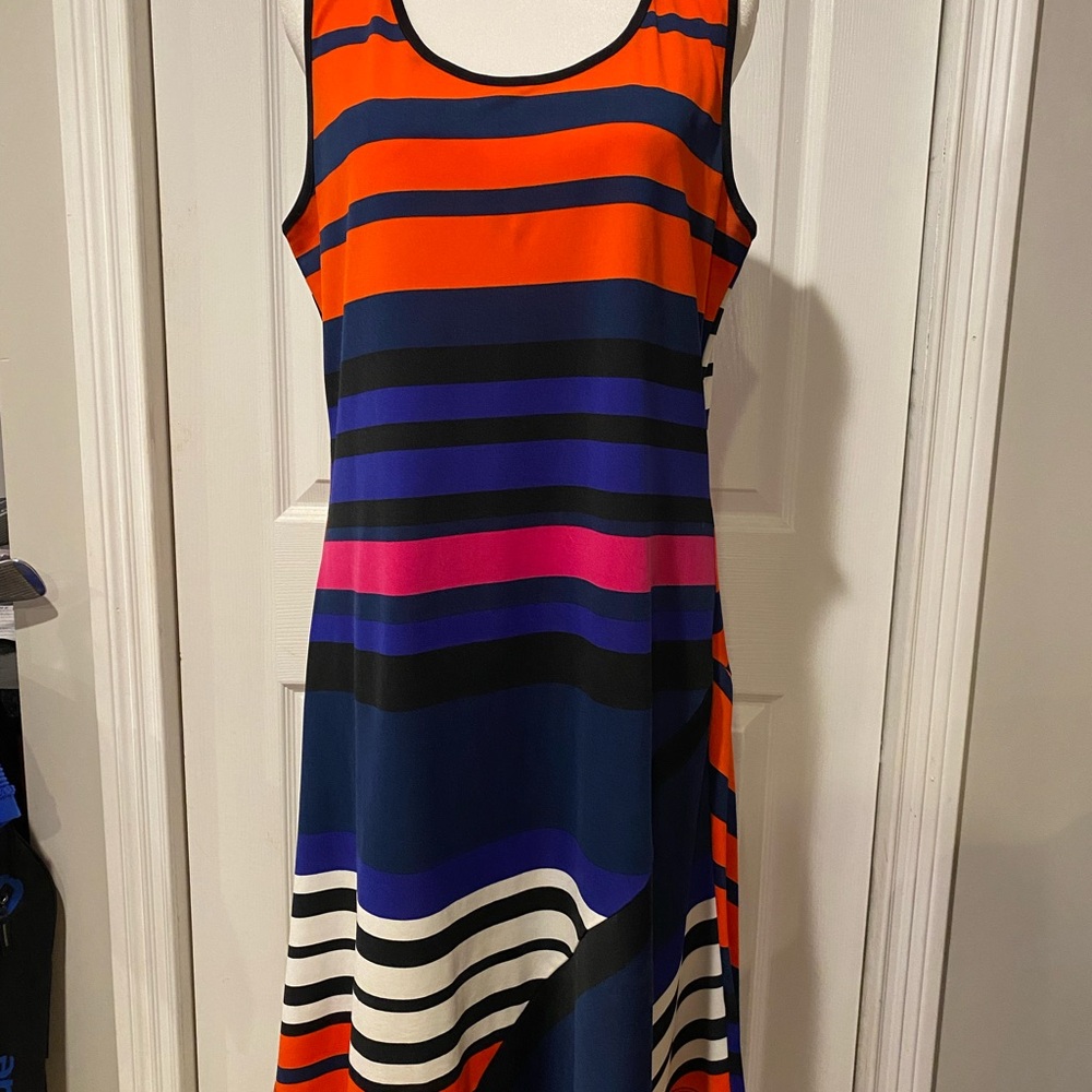 MSK Orange and Blue Striped Midi Dress